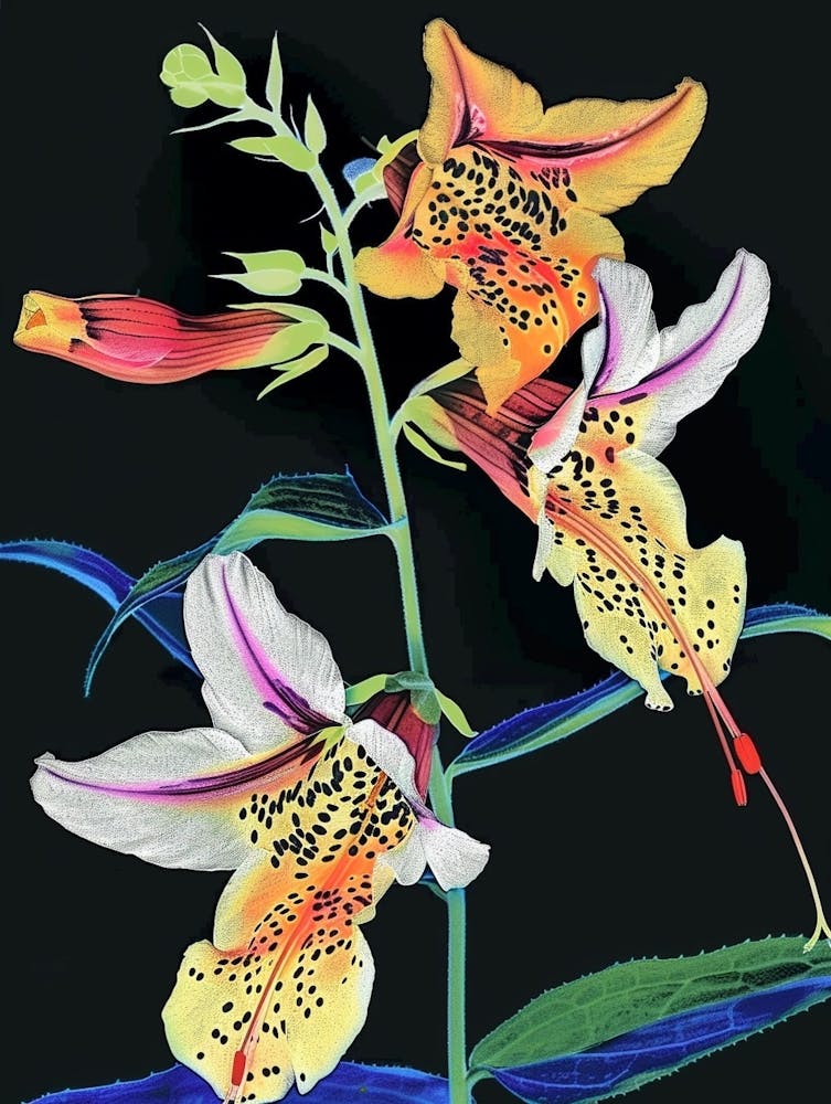 Neon Flowers On Black Foxglove 2