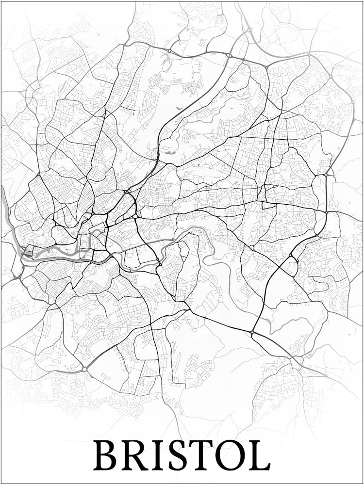 Bristol, England, Uk, City Map, Black And White Fade Design