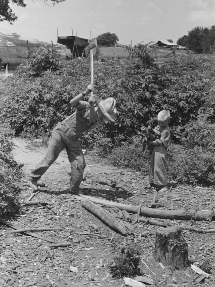 Children Of Day Laborer Chopping Wood Near Webber Falls, Muskogee County, Oklahoma By Russell Lee