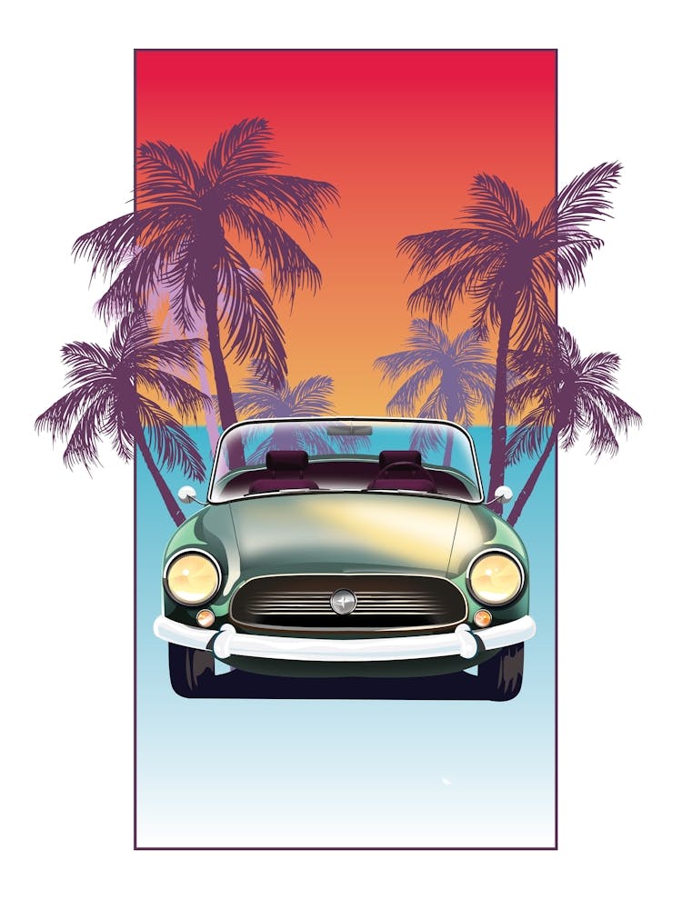 Vintage Car With Palm Trees 1