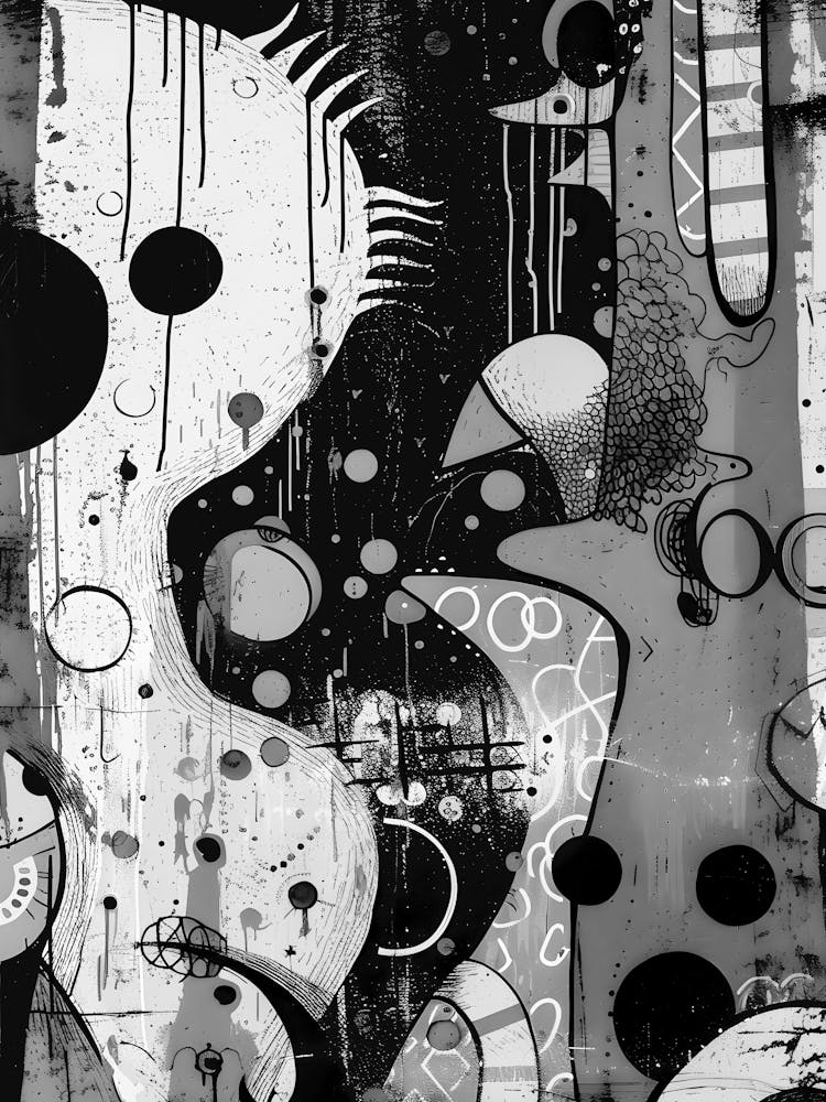 Abstract Black And White Painting 77