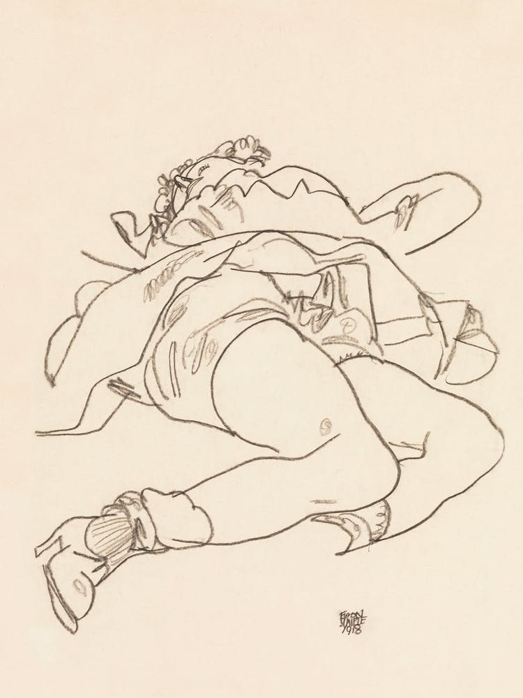 Erotic Art Woman; Reclining Woman with Raised Skirt (1918), Egon Schiele