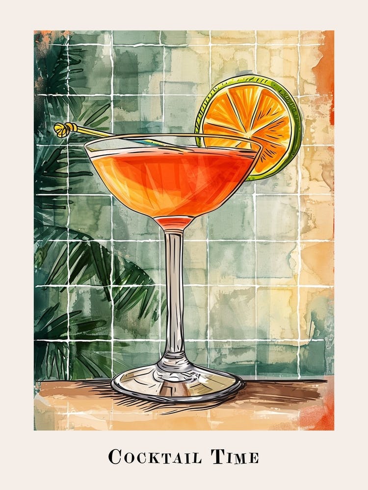 Cocktailzeit Fliesen Aquarell Poster 2