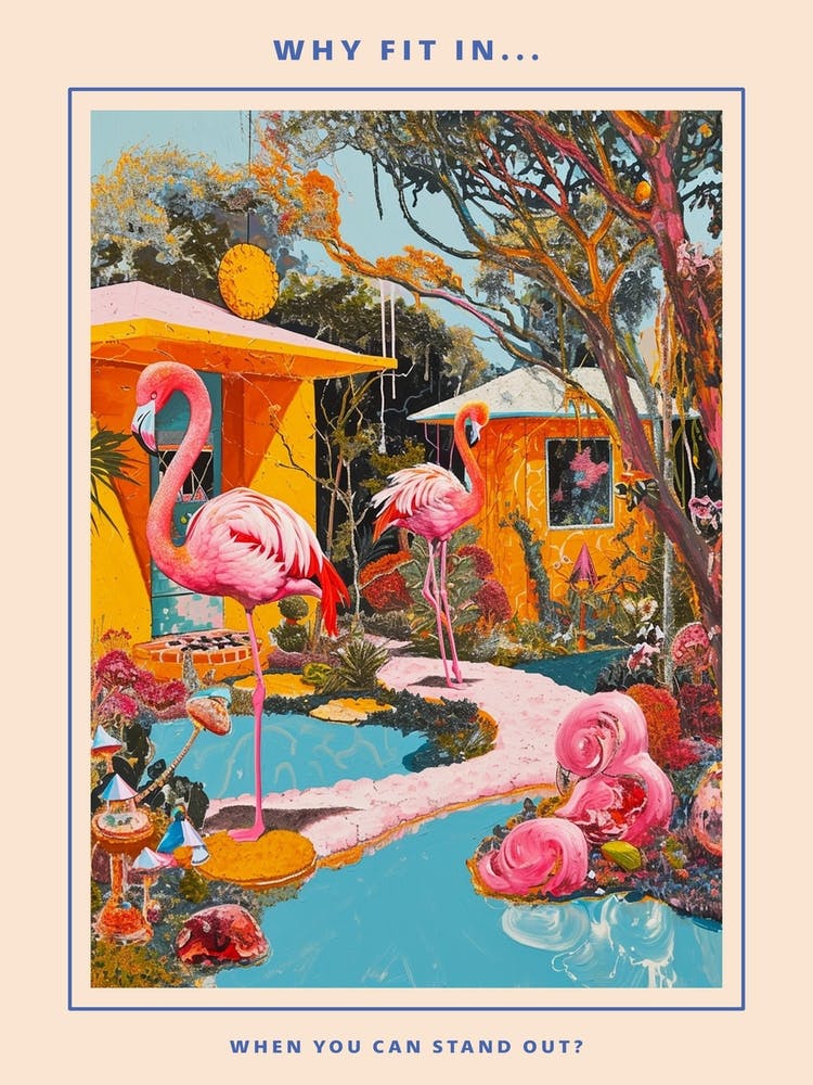 Retro Flamingoes In A Garden Poster 8
