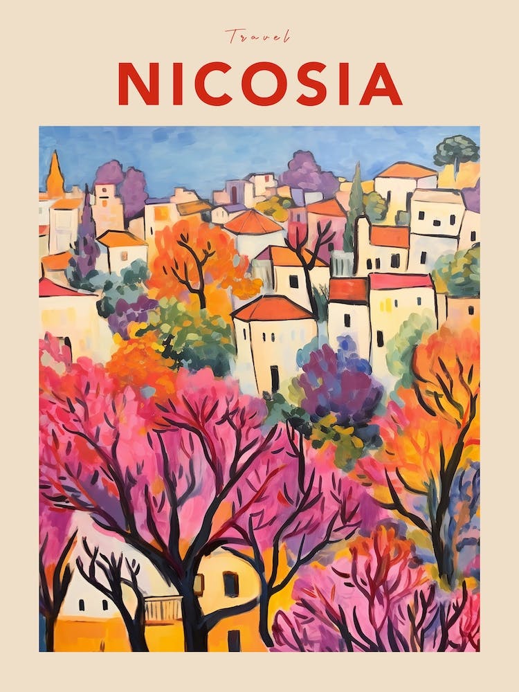 Nicosia Cyprus Fauvist Travel Poster