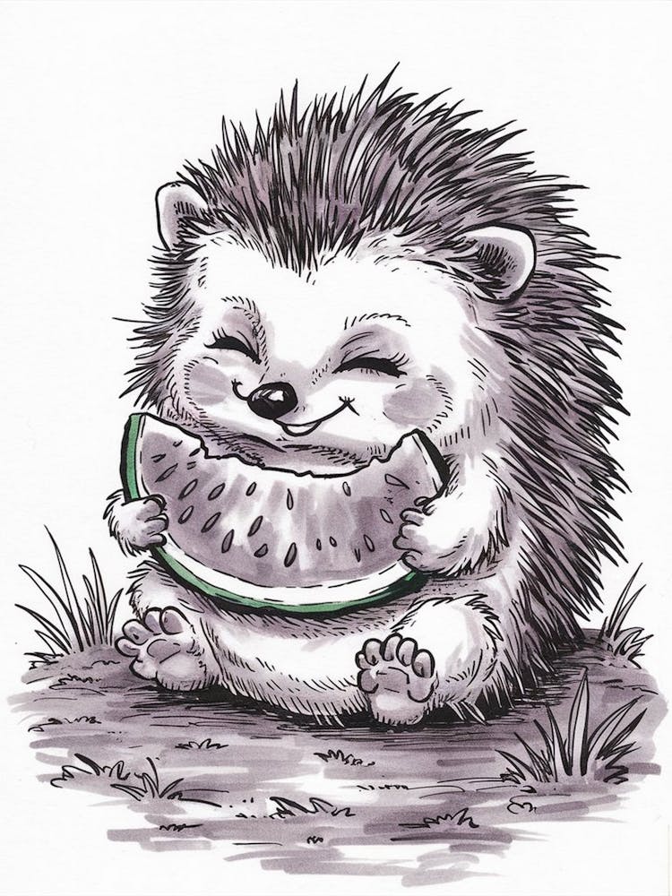Hedgehog Eating Watermelon