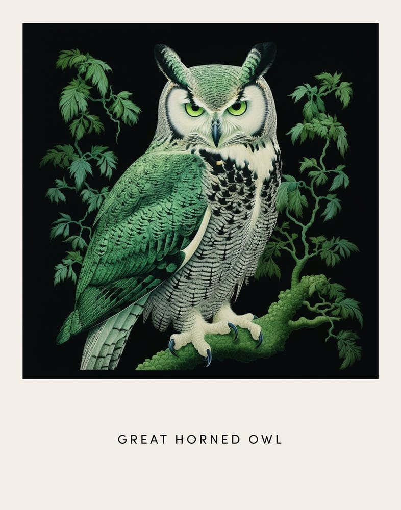 Ohara Koson Inspired Bird Painting Great Horned Owl 1 Poster