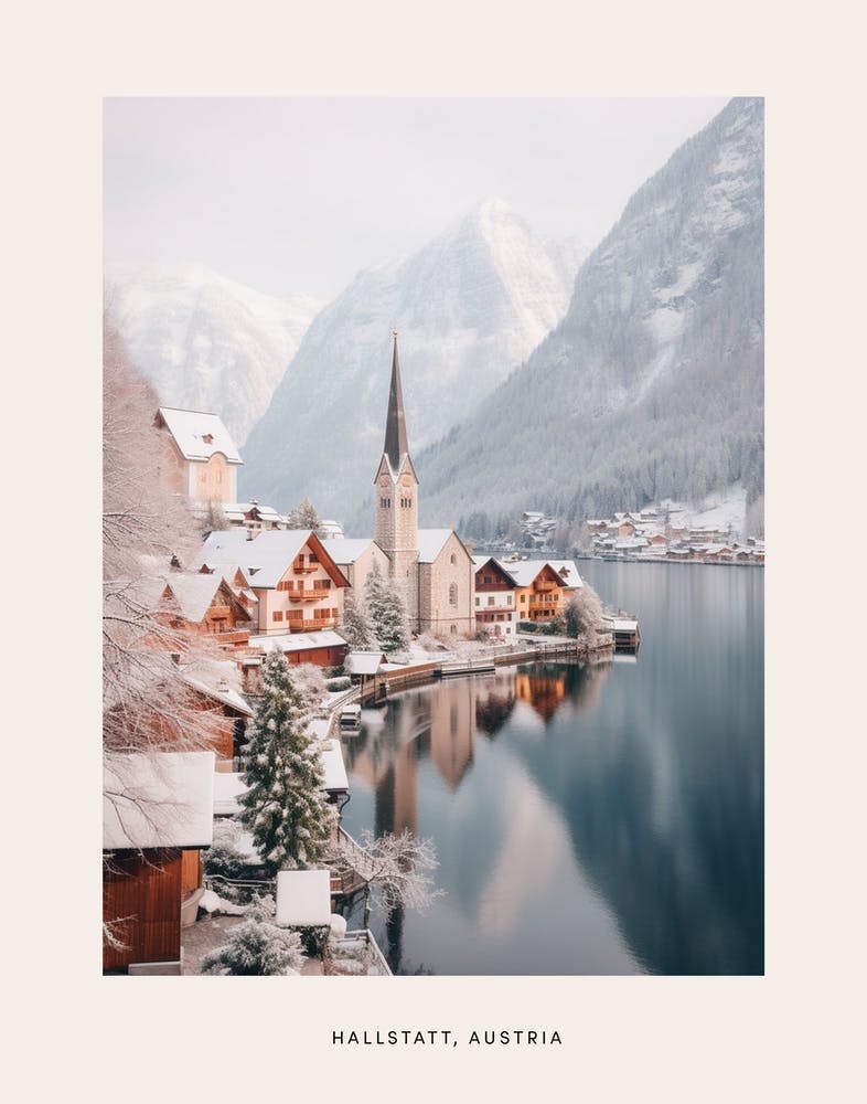 Dreamy Winter Painting Poster Hallstatt Austria 3