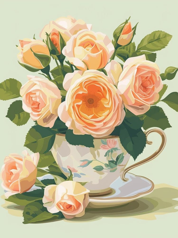 English Roses Painting Rose In A Teacup 4