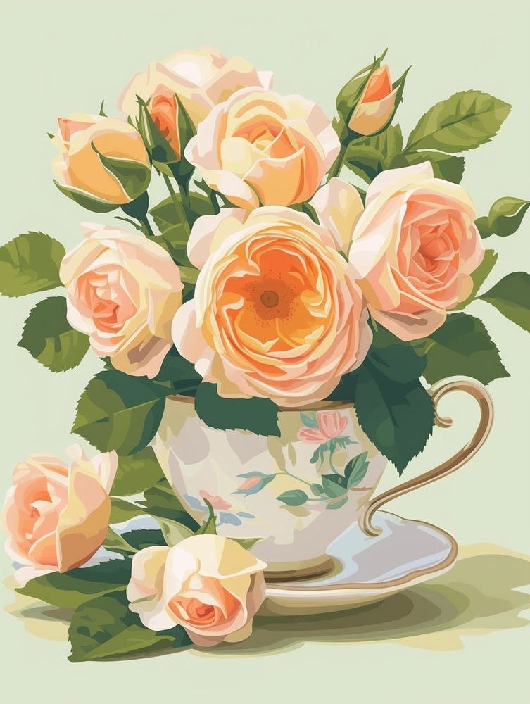 English Roses Painting Rose In A Teacup 4