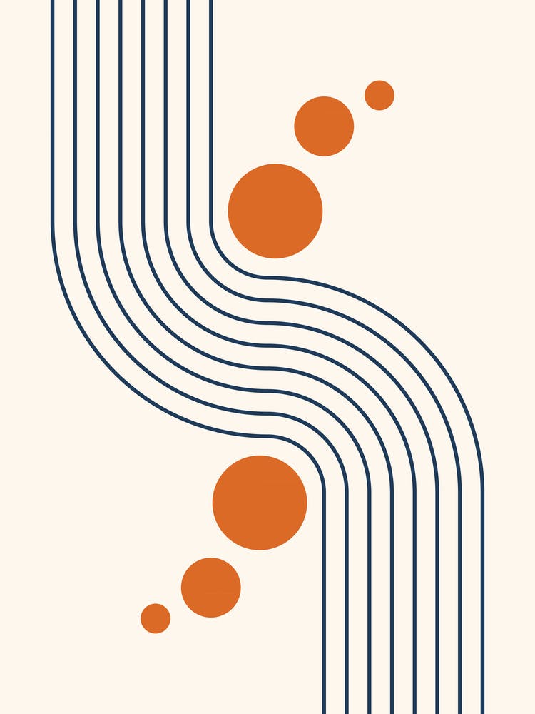 Modern Rainbow and Sun Abstract Geometric Lines in Navy and Burnt Orange 2