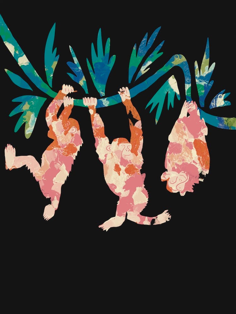 Pink Monkeys Jungle Illustration