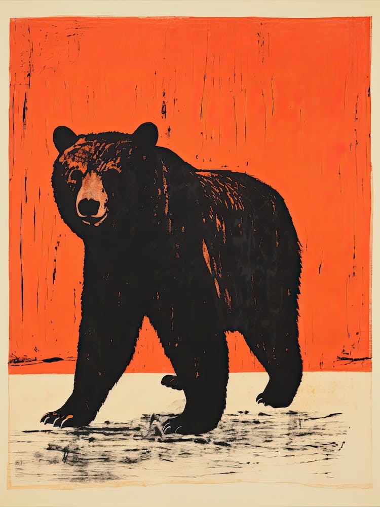 Bear, Woodblock Animal  Drawing 2