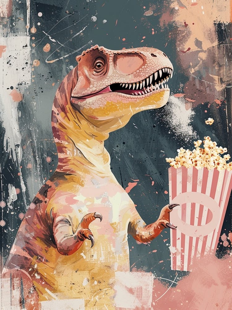 T Rex Dinosaur Eating Popcorn At The Cinema 2