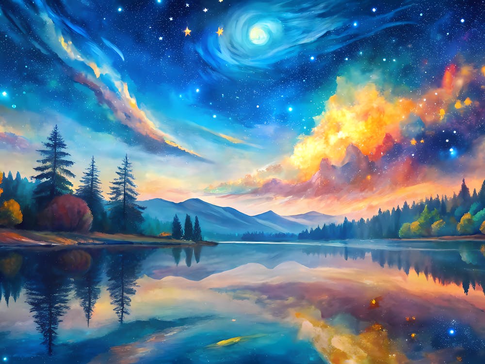 van gogh Night Sky Over Lake