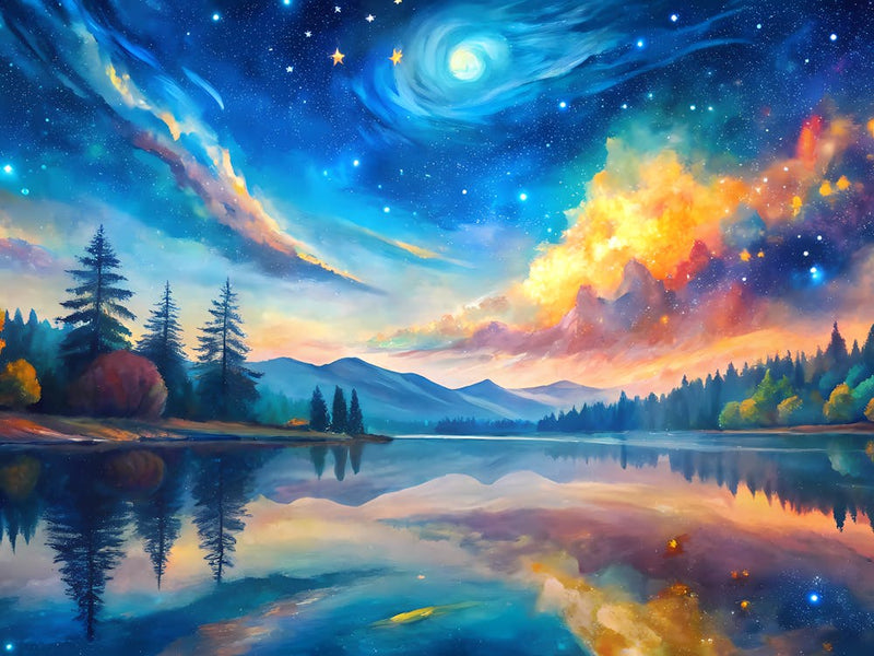 van gogh Night Sky Over Lake