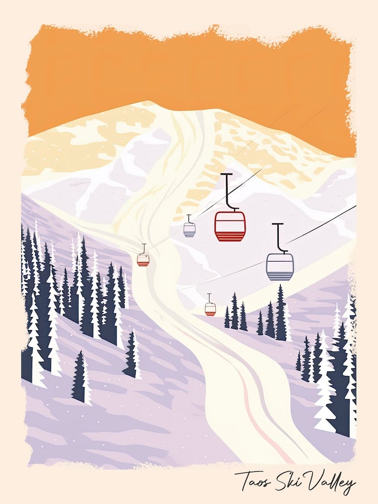 Poster Of Taos Ski Valley   New Mexico, Usa, Ski Resort Pastel Colours Illustration 0