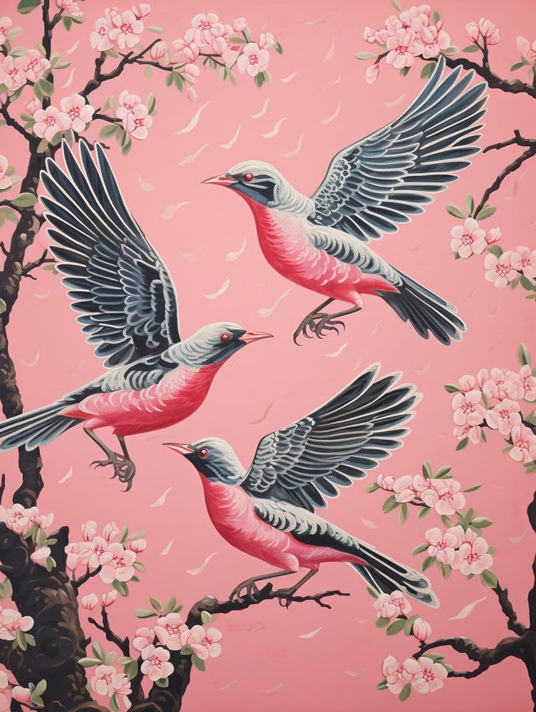 Vintage Japanese Inspired Bird Print Cuckoo 3