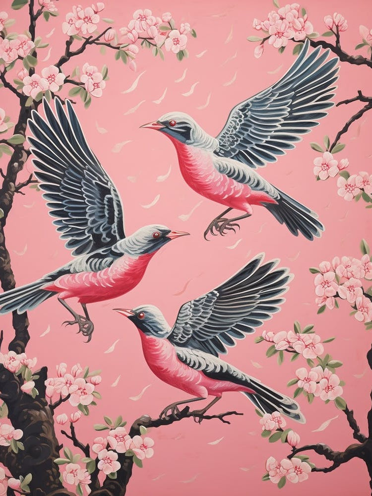 Vintage Japanese Inspired Bird Print Cuckoo 3