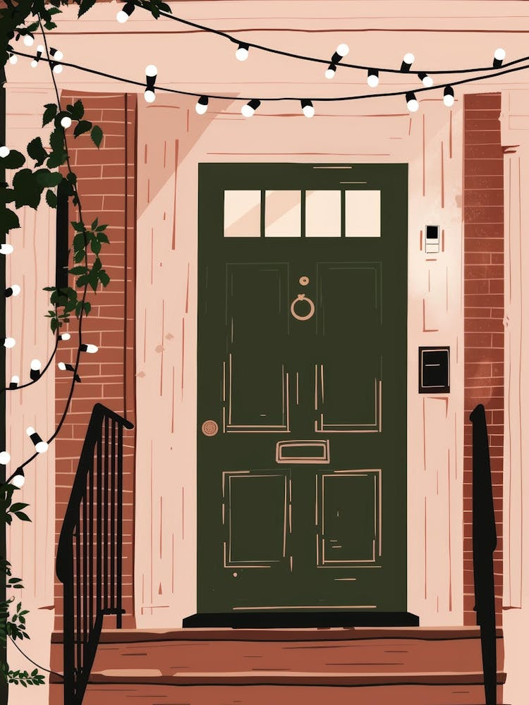 Front Door With String Lights