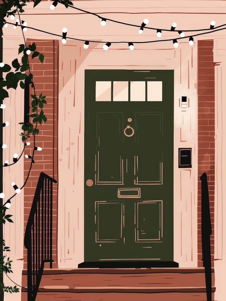 Front Door With String Lights