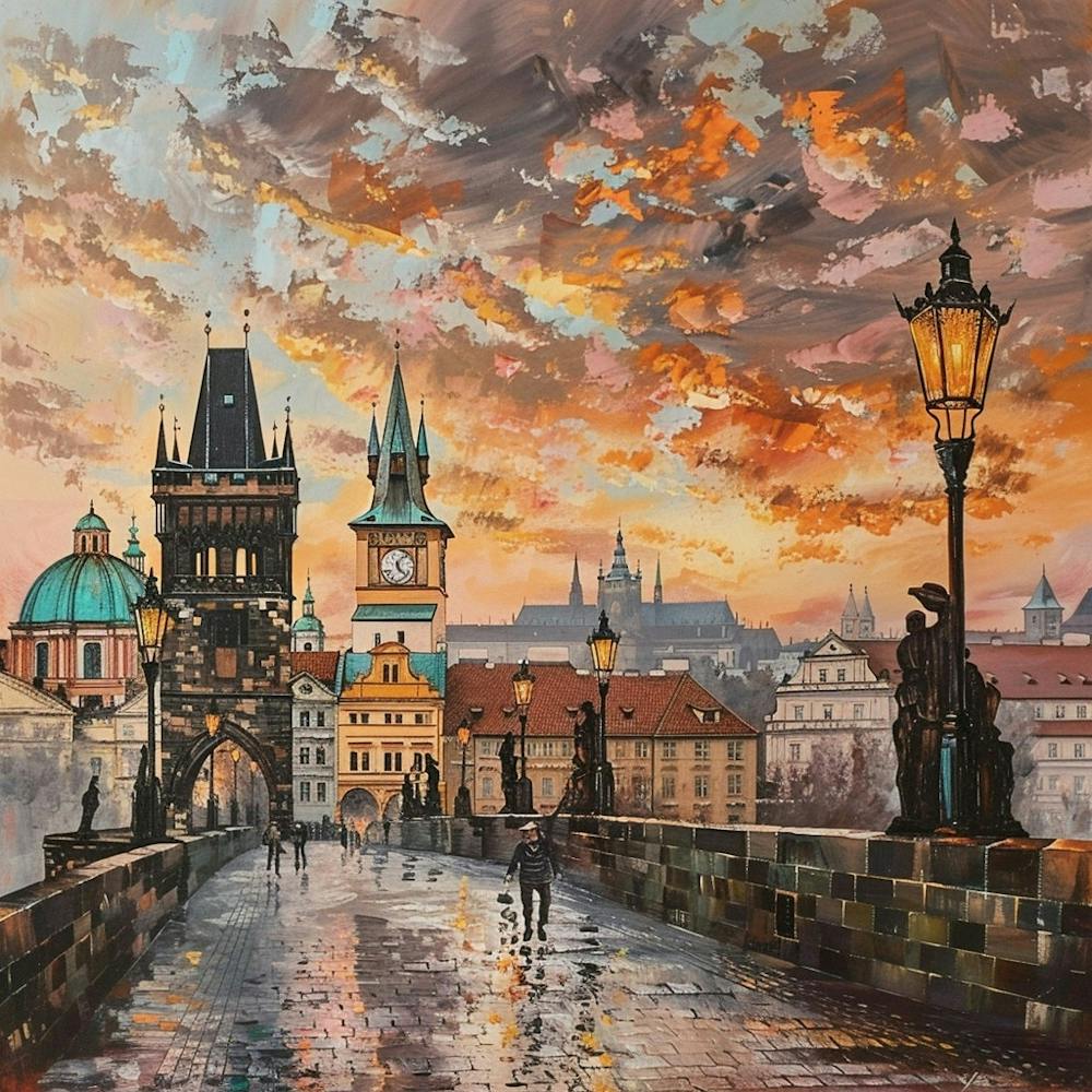 Charles Bridge At Sunset