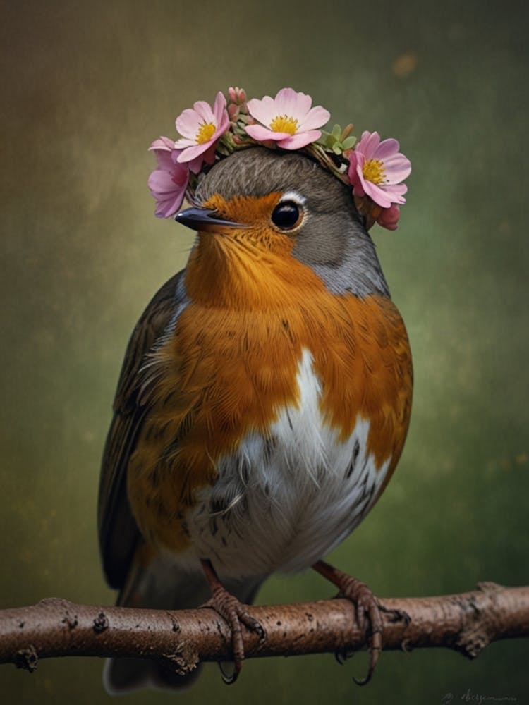 Robin With Flowers 2
