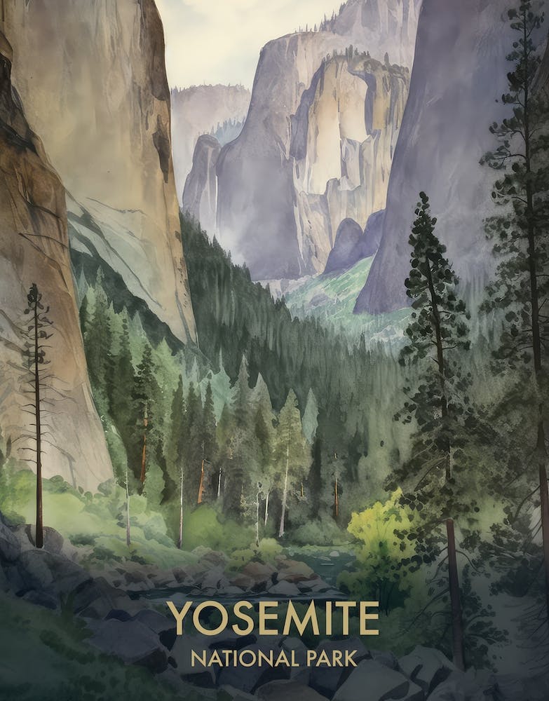 Yosemite National Park Watercolors Vintage Travel Poster 4