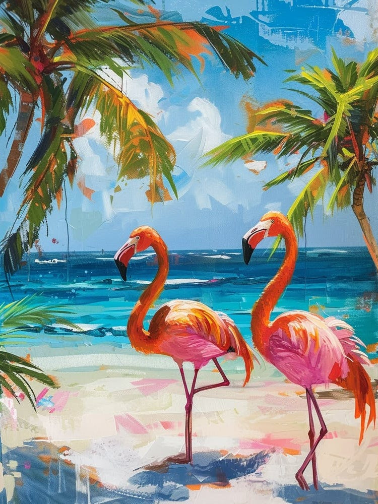 Greater Flamingo Flamingo Beach Bonaire Tropical Illustration 2