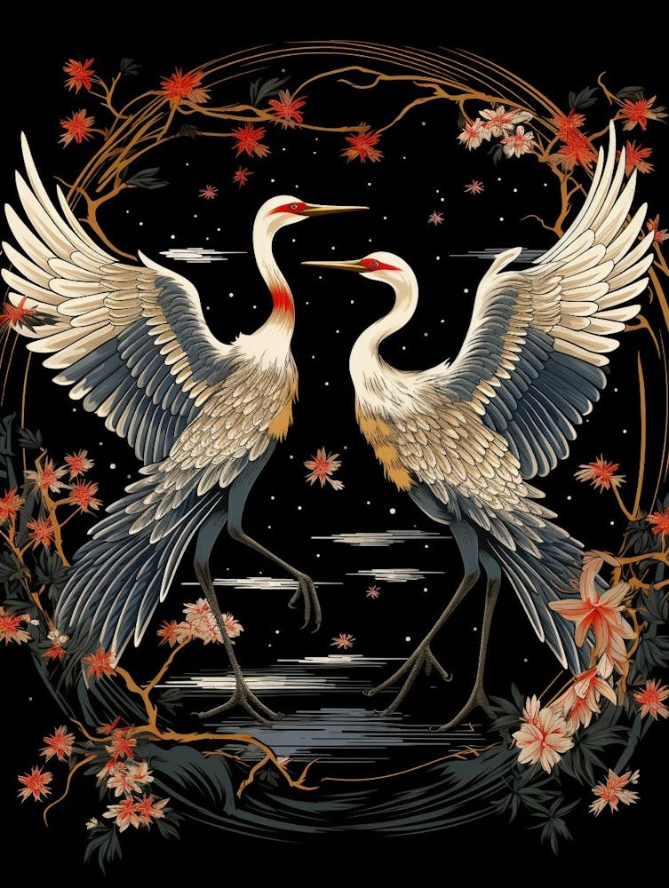 Crane Tsuru Japanese Style Illustration 7