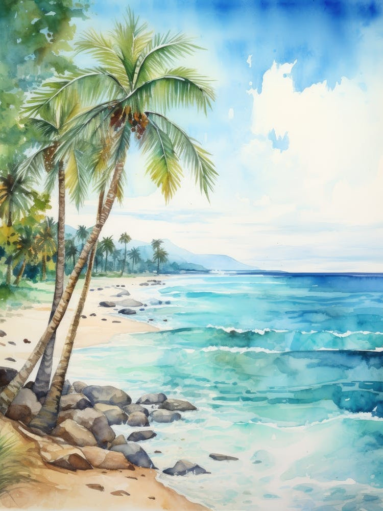 Watercolor Of A Tropical Beach 4