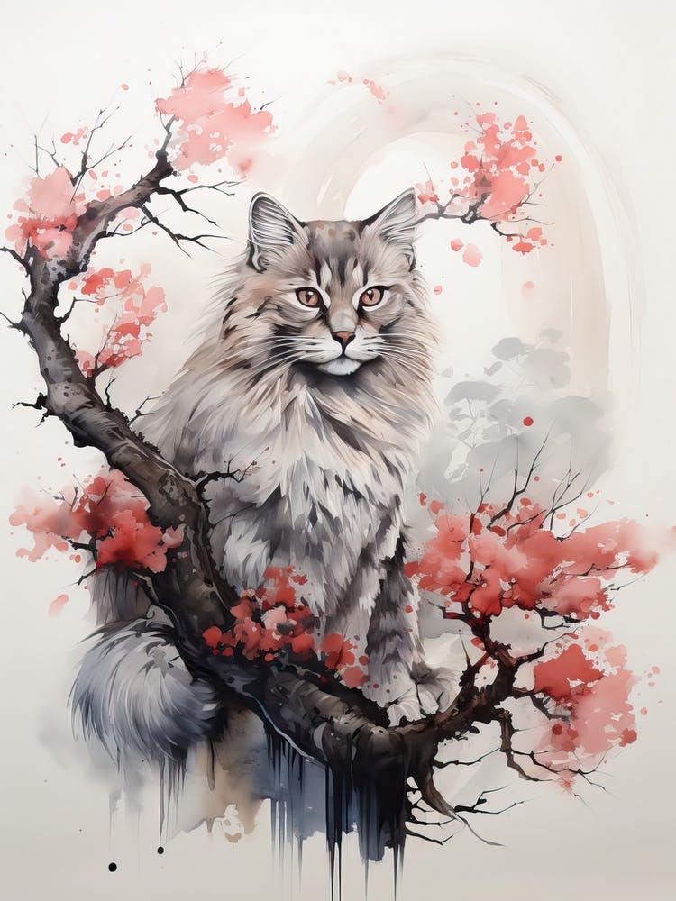 Lion, Japanese Brush Painting, Ukiyo E, Minimal 4