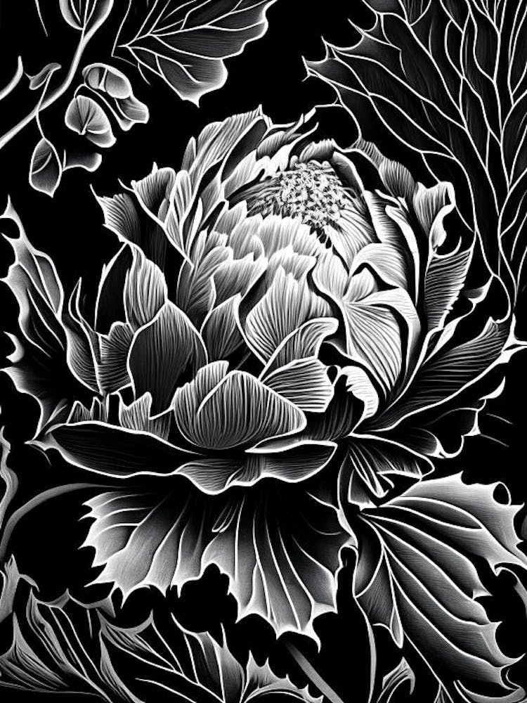 Peony Leaf Linocut 2