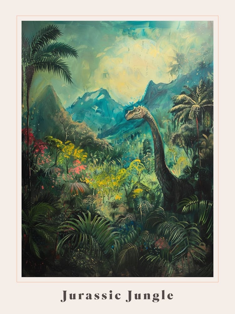 Dinosaur In The Jungle Painting 1 Poster