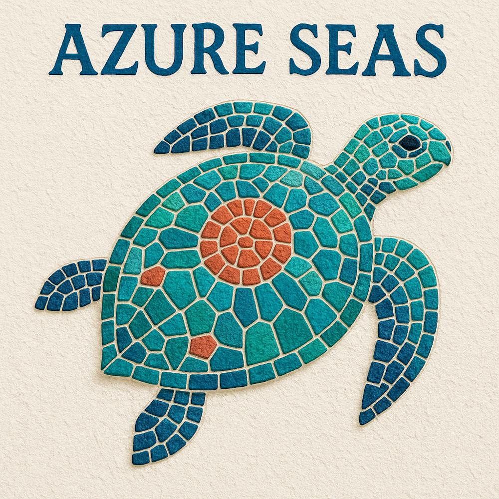 Azure Seas, mosaic art, beach art, Summer Art, Sea turtle