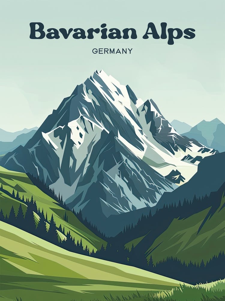 Bavarian Alps Germany Mountain Travel Art Illustration