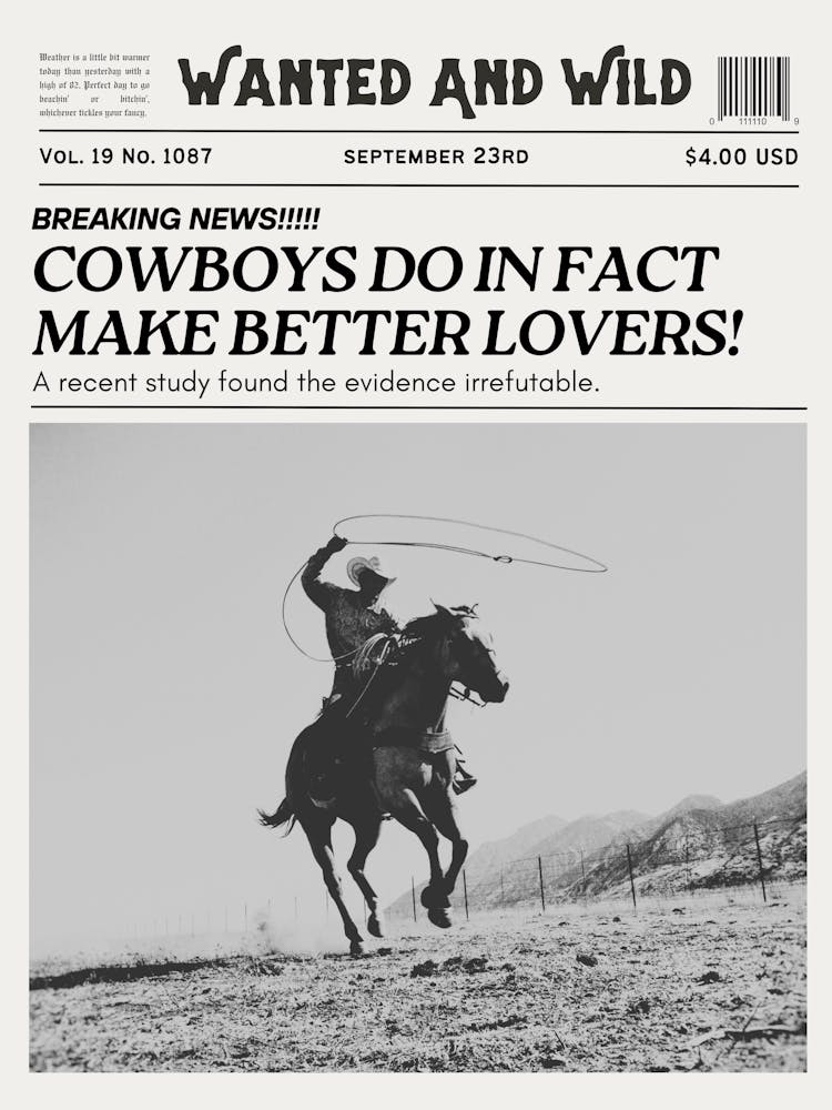 Cowboys Make Better Lovers | Trendy Retro Vintage Western Newspaper