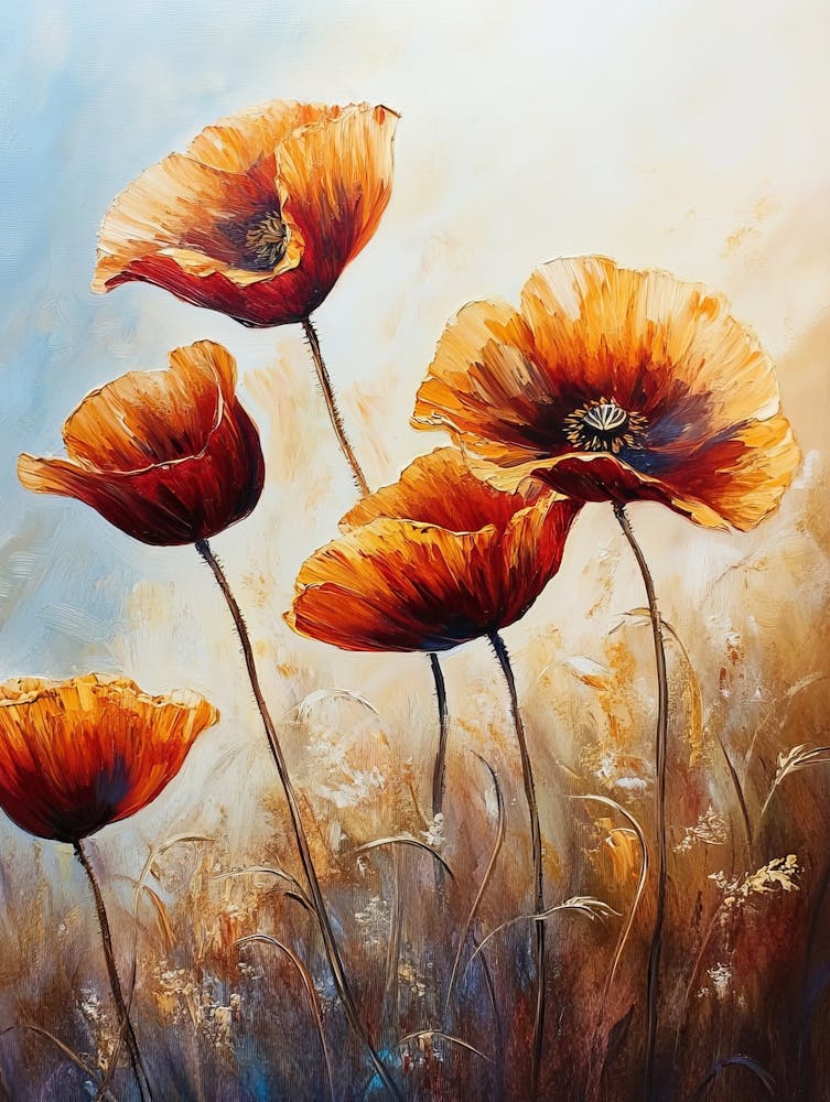Vertical Painting Canvas Of Poppies