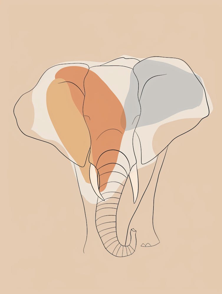 Elephant Print - Boho, Line Art
