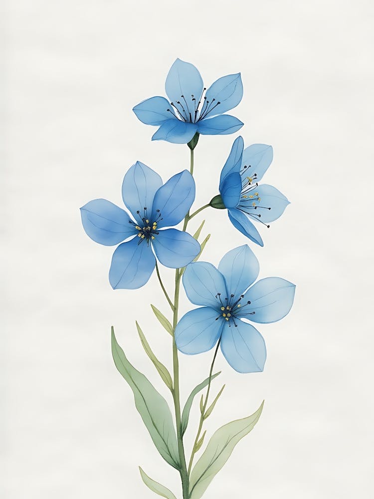 Watercolor Blue Vine Blooms