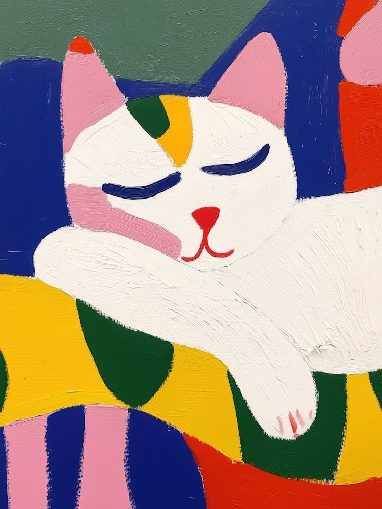 Colorful Cat Sleeping Eclectic Painting