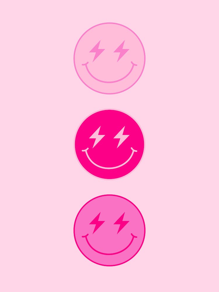 Thunderbolt Smiley, cool, drip, aesthetic, vibes, mood, sassy, pink, modern, pop art