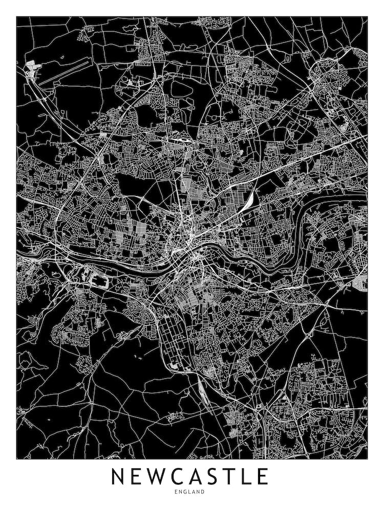 Newcastle Schwarz-Weiß Karte