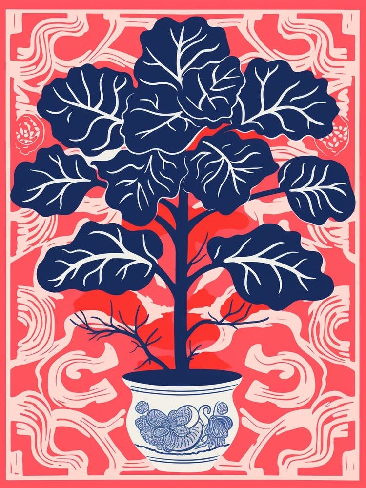 Pink And Red Plant Illustration Fiddle Leaf Fig 4