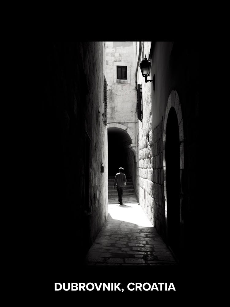 Poster Of Dubrovnik, Croatia, Mediterranean Black And White Photography Analogue 8