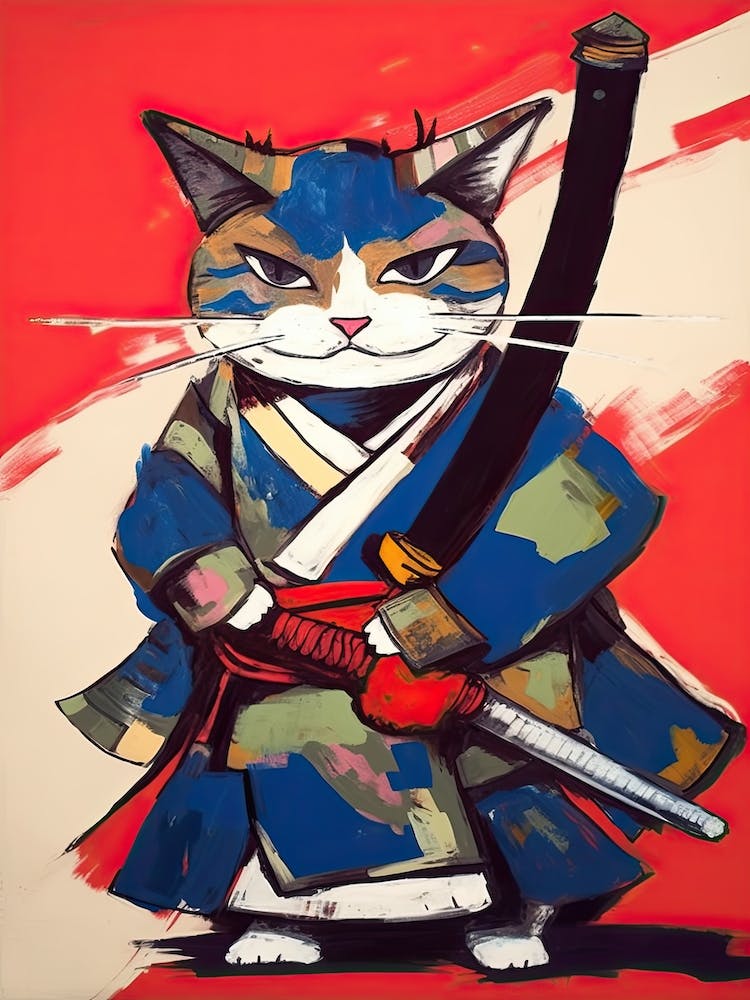 Cat Samurai In Fauvist Matisse Japanese Style  1
