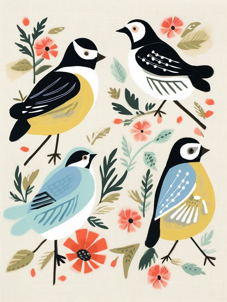 Folk Style Bird Painting Carolina Chickadee 1