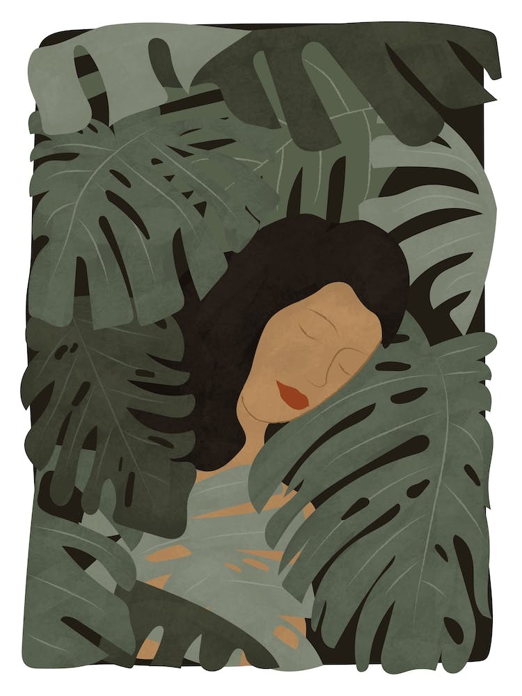 Wild girl in the jungle Tropical Leaves