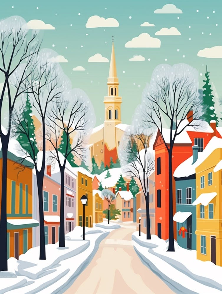 Retro Winter Illustration Vilnius Lithuania 2