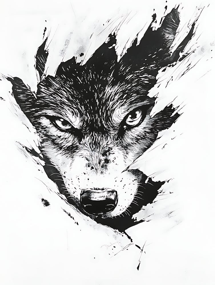 Angry Wolf Watching from Wall Hole 11